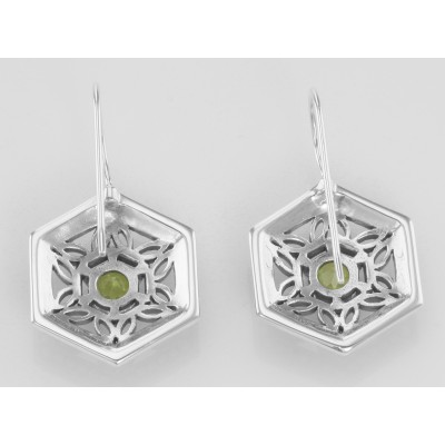 Art Deco Style Peridot Filigree Earrings - Sterling Silver - FE-281-P