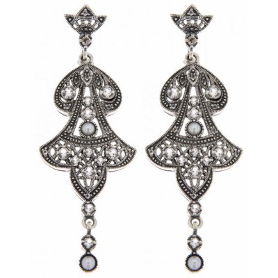 Filigree Fine White Topaz  Pearl Chandelier Drop Earrings - Sterling Silver - FE-78