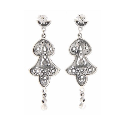 Filigree Fine White Topaz  Pearl Chandelier Drop Earrings - Sterling Silver - FE-78