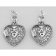 Victorian Style Diamond Filigree Heart Shaped Earrings - Sterling Silver - FE-94