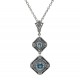 Art Deco Style Genuine London Blue Topaz and Filigree Necklace - Sterling Silver - FN-280-LBT