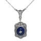 Art Deco Style Blue Lapis Lazuli and Diamond Pendant and Chain - Sterling Silver - FN-69-L