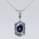 Art Deco Style Blue Lapis Lazuli and Diamond Pendant and Chain - Sterling Silver - FN-69-L