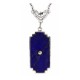 Art Deco Style Blue Lapis Filigree Diamond Necklace - Sterling Silver - FN-157-L