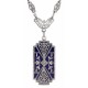 Art Deco Style Blue Lapis Filigree Diamond Necklace - Sterling Silver - FN-157-L