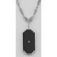 Art Deco Style Black Onyx Filigree Diamond Necklace - Sterling Silver - FN-157-O