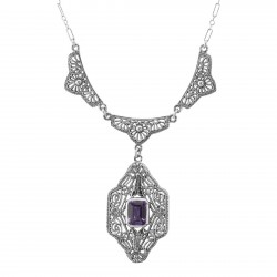 Victorian Style Floral Amethyst Filigree 19 Necklace - Sterling Silver Victorian Style Floral Amethyst Filigree 19 Necklace - Sterling Silver