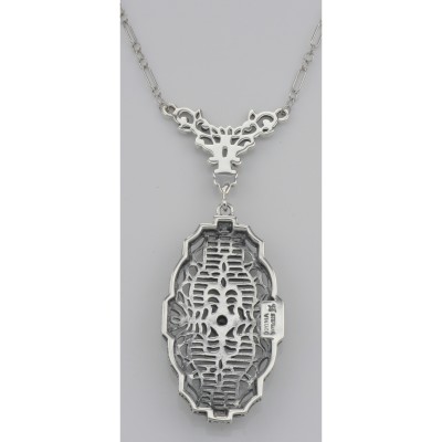 Victorian Style Cubic Zirconia Filigree Necklace with Chain - Sterling Silver - FN-217-CZ