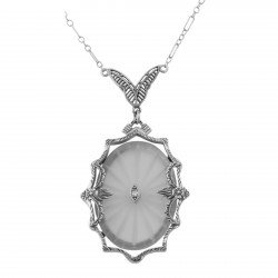 Sunray Crystal / Camphor Glass  Diamond Necklace - Sterling Silver Sunray Crystal / Camphor Glass  Diamond Necklace - Sterling Silver