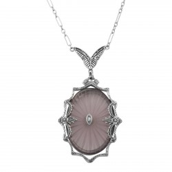 Amethyst Sunray Crystal  Diamond Necklace - Sterling Silver Amethyst Sunray Crystal  Diamond Necklace - Sterling Silver