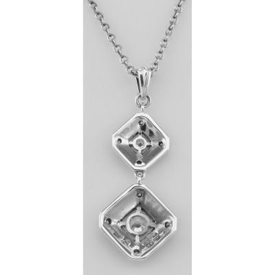 Art Deco CZ Filigree Necklace with 18 Inch Adjustable Chain - Sterling Silver - FN-280-CZ