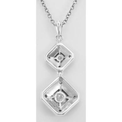 Art Deco White Topaz Filigree Necklace 18 Inch Chain Sterling Silver - FN-280-WT