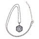 Art Deco Hexagon Filigree Blue Topaz Pendant Adjustable Chain - Sterling Silver - FN-281-BT