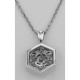 Art Deco Hexagon Filigree CZ Pendant w/ Adjustable Chain - Sterling Silver - FN-281-CZ