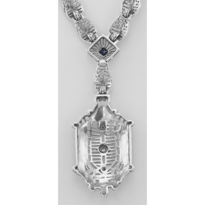 Victorian Style Diamond, Sapphire and Enamel Filigree Necklace Sterling Silver - FN-40-S
