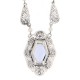 Victorian Style Synthetic Aquamarine and Pearl Filigree Necklace Sterling Silver - FN-41