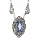 Victorian Style Synthetic Aquamarine and Pearl Filigree Necklace Sterling Silver - FN-41