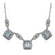 Art Deco Style 3 Gemstone Blue Topaz Filigree 17.5 Inch Necklace Sterling Silver - FN-45-BT