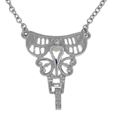 14kt White Gold Victorian Style Semi Mount Necklace - FN-454-SEMI-WG-NP