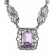 Art Deco Style Genuine Amethyst with 18 Inch Filigree Necklace Sterling Silver - FN-49-AM