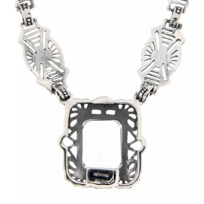 Art Deco Style Genuine White Topaz w/ 18 Inch Filigree Necklace Sterling Silver - FN-49-WT