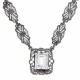 Art Deco Style Genuine White Topaz w/ 18 Inch Filigree Necklace Sterling Silver - FN-49-WT