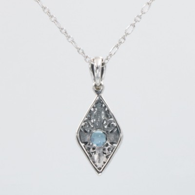 Art Deco Style London Blue Topaz Filigree Pendant with Chain - Sterling Silver - FP-110-LBT
