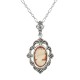 Hand Carved Italian Cameo Pendant with Bead Set Marcasites - Sterling Silver - FP-213