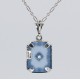 Art Deco Style Filigree Pendant Blue Pressed Glass Crystal Diamond Accents Sterling Silver - FP-371-BLUE