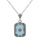 Art Deco Style Filigree Pendant Teal Pressed Glass Crystal Diamond Accents Sterling Silver - FP-371-TEAL
