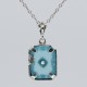 Art Deco Style Filigree Pendant Teal Pressed Glass Crystal Diamond Accents Sterling Silver - FP-371-TEAL
