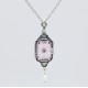 Art Deco Style Pink Sunray Crystal Dangle Filigree Pendant Diamond Accent Sterling Silver - FP-582-PINK