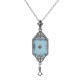 Art Deco Style Teal Sunray Crystal Dangle Filigree Pendant Diamond Accent Sterling Silver - FP-582-TEAL