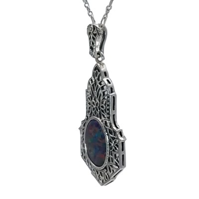 One of kind Art Deco Style Opal Pendant with Chain - Sterling Silver - FP-654-OP