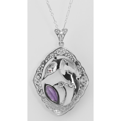 Filigree Enamel Bird Pendant w/ 3 Carat Amethyst - Sterling Silver - FP-206-AM
