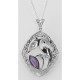 Filigree Enamel Bird Pendant w/ 3 Carat Amethyst - Sterling Silver - FP-206-AM