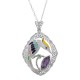 Filigree Enamel Bird Pendant w/ 3 Carat Amethyst - Sterling Silver - FP-206-AM