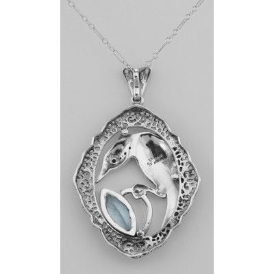 Filigree Enamel Bird Pendant w/ 3 Carat Blue Topaz - Sterling Silver - FP-206-BT