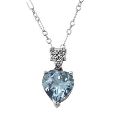 Filigree Heart Shaped Blue Topaz Pendant - Sterling Silver - FP-243-BT