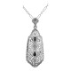 Art Deco Style Sapphire and Diamond Filigree Pendant - Sterling Silver - FP-231