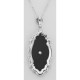 Victorian Style Black Onyx Filigree Diamond Pendant with Chain Sterling Silver - FP-238-O