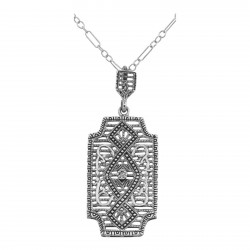 Art Deco Style Filigree Pendant with Diamond - Sterling Silver
