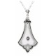 Frosted White Crystal Filigree Diamond Pendant Art Deco Style - Sterling Silver - FP-25-CR