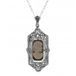 Italian Shell Cameo / Onyx Filigree Flip Pendant - Sterling Silver