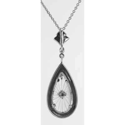 Art Deco Style Sunray Crystal and Marcasite Pendant - Sterling Silver - FP-2610