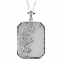 Victorian Style Camphor Glass Crystal Filigree Diamond Pendant Sterling Silver