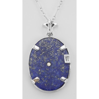 Blue Lapis Filigree Diamond Pendant with Chain - Sterling Silver - FP-28-L
