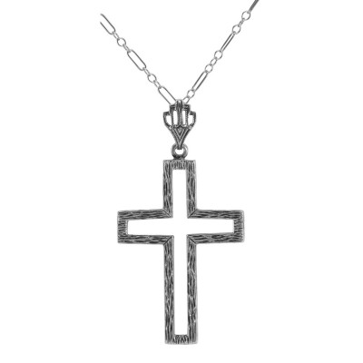 Crystal Quartz Filigree Cross with 18 Inch Chain - Sterling Silver - FP-296-CR