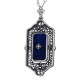 Victorian Style Black Onyx / Blue Lapis Diamond Flip Pendant with Chain Sterling Silver - FP-31-O-L