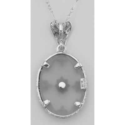 Antique Style Camphor Glass Crystal Filigree Diamond Pendant - Sterling Silver - FP-36-CR